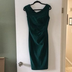 Green Sheath Dress with Asymmetrical Collar